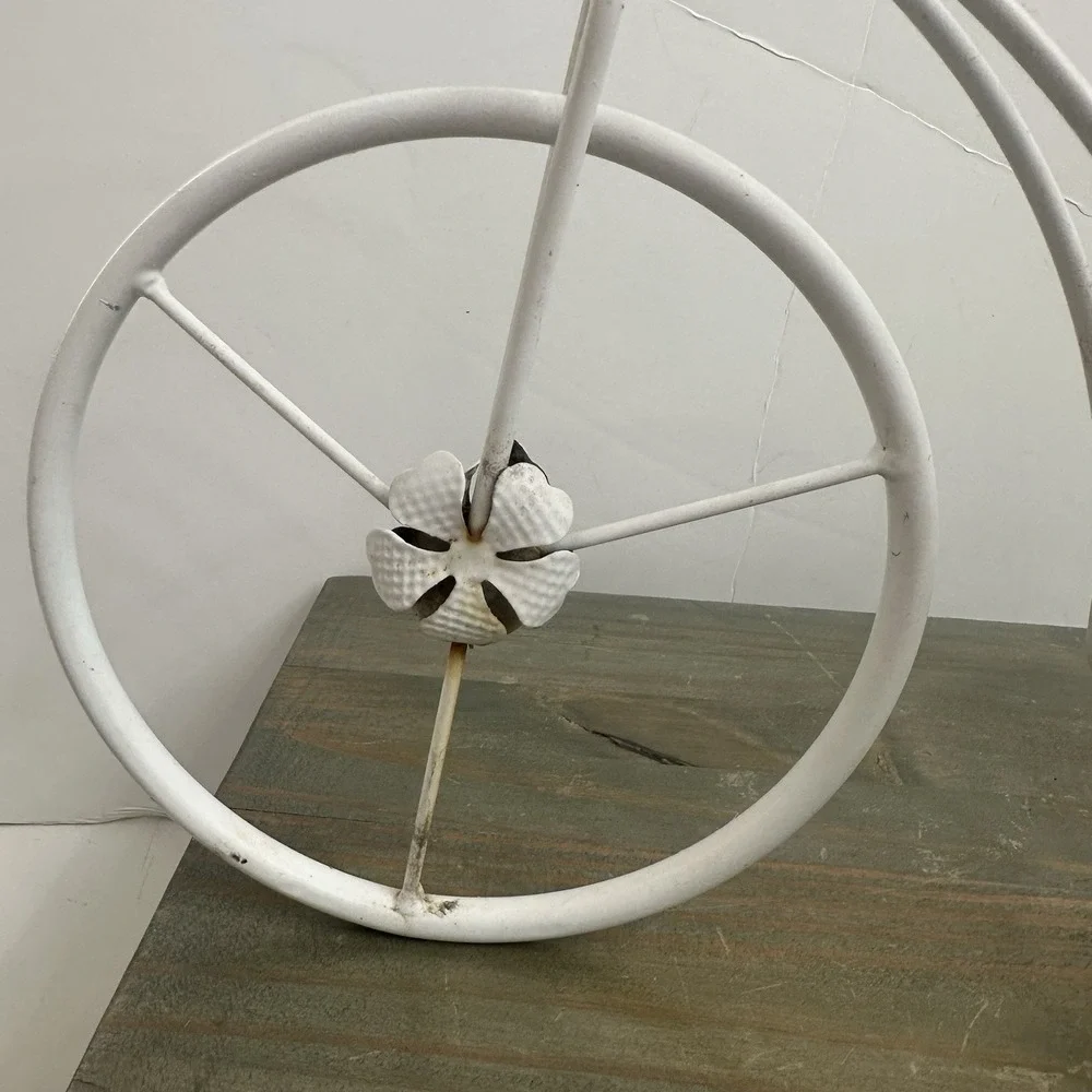 Vintage Metal Tricycle Planter Plant Stand Shabby Chic Rustic White Holds 6